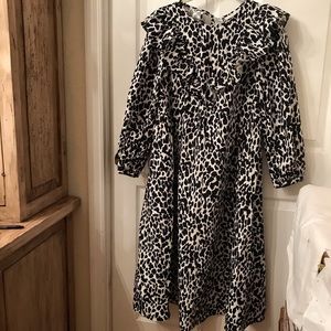 Sandy Liang x Target Black & White Leopard Print Cotton Ruffle Long Sleeve Dress